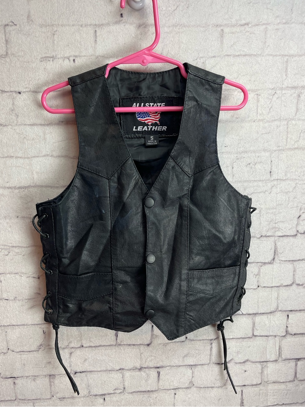 All state leather kids size small black leather vest